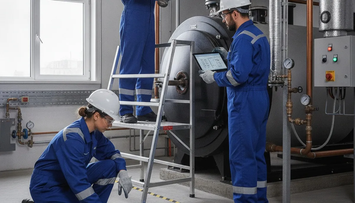 Boiler repair technician servicing a home boiler in Chico, CA for fast heat restoration